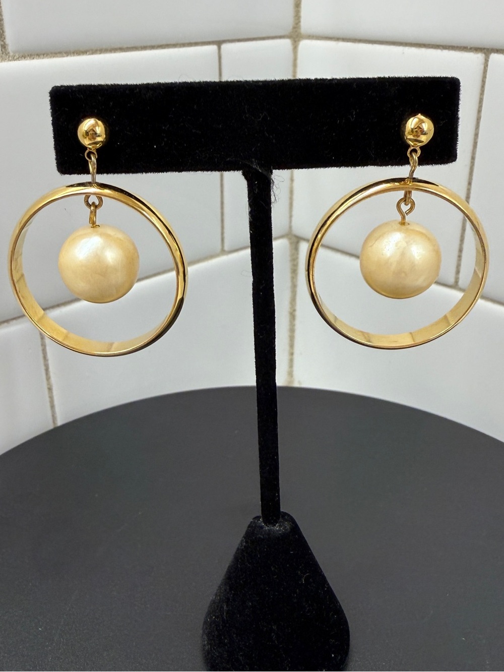 Gold Hoop Earrings with Pearl Drop - Elegant Women's Jewelry